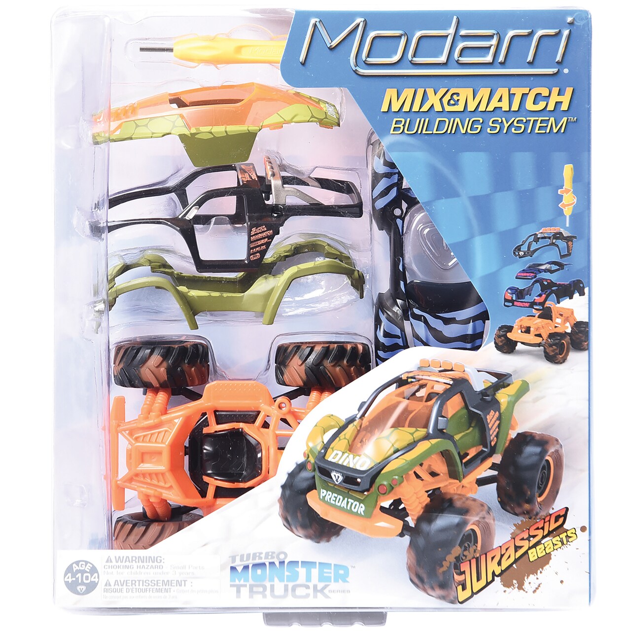 Modarri: Jurassic Beasts Turbo Monster Truck - DIY Design & Build Toy Car, Mix-Match, Customize Your Vehicle, Finger Driving Collectible, Kids Ages 6+